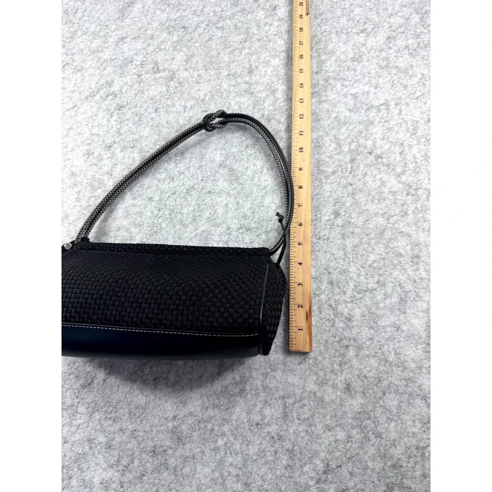 The Sak Woven Knit Shoulder Bag Women's Black Crochet Baguette Handbag Purse